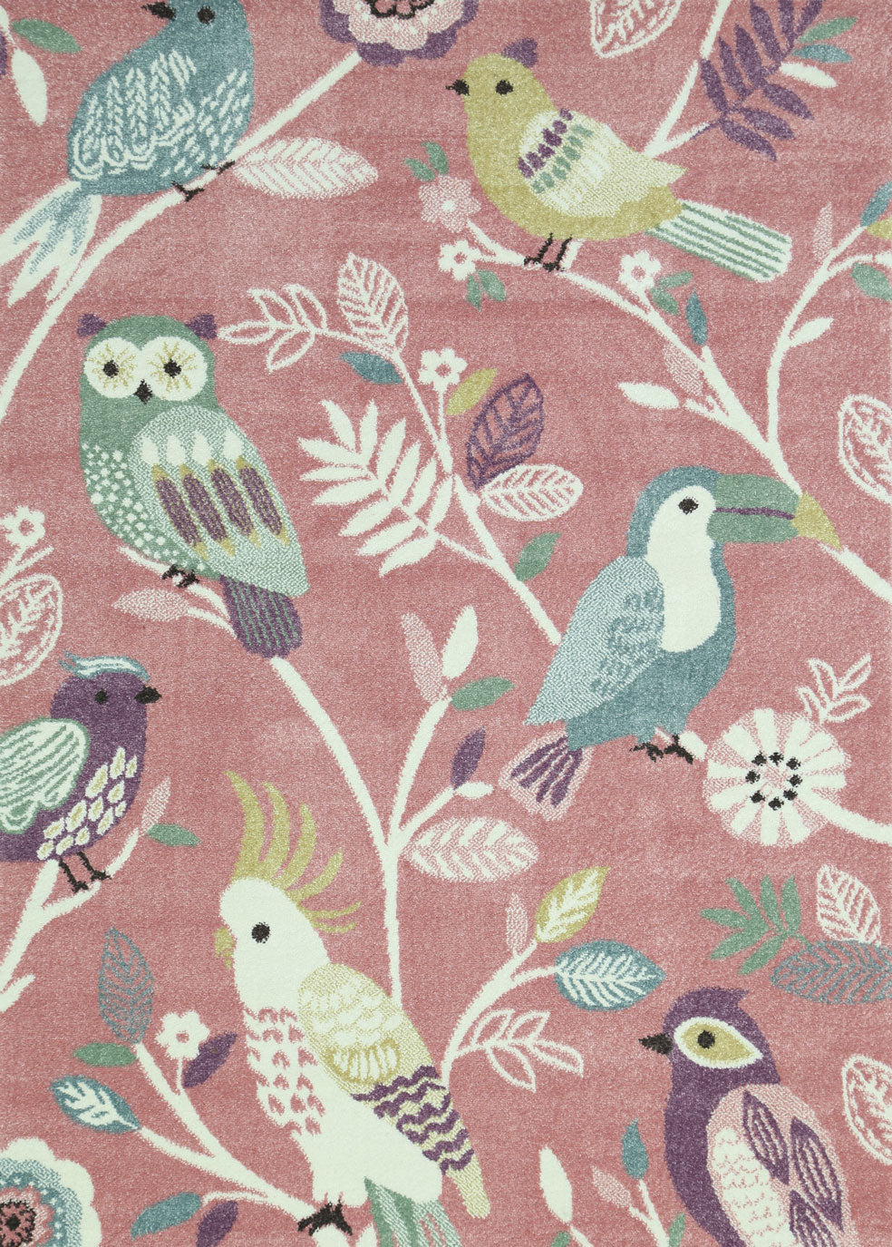 Happy Hands Bright Birds Pink Kids Rug