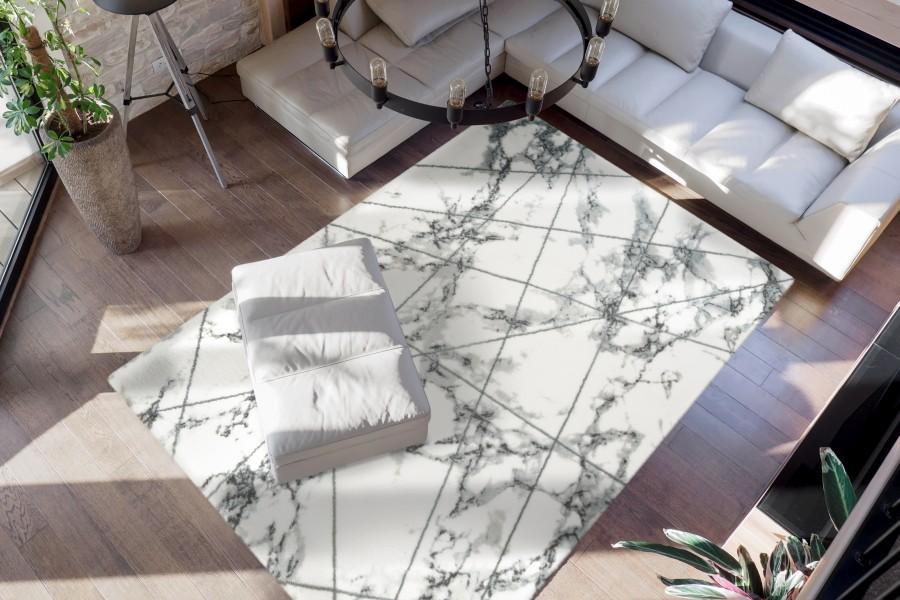 Marelina 701 Silver Modern Marble Look Rug With Geometric Pattern