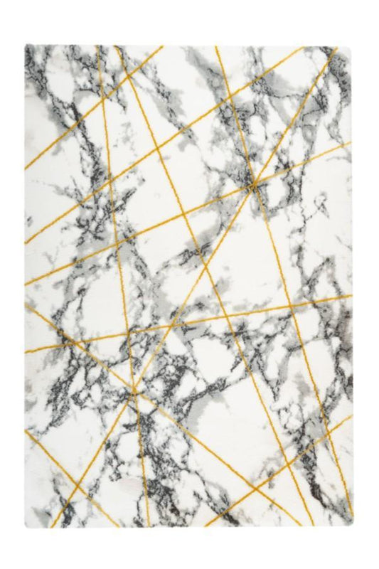 Marelina 701 Yellow Modern Marble Look Rug with Geometric Pattern