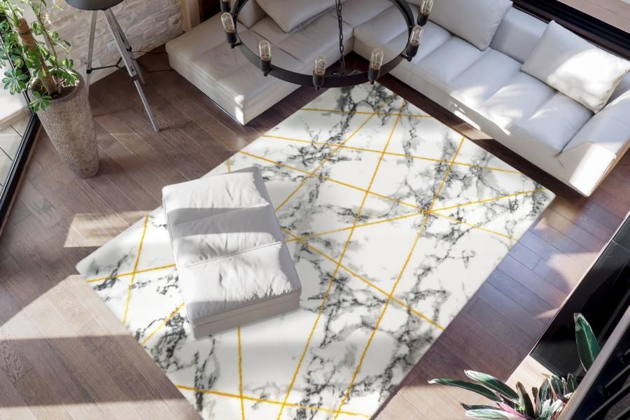 Marelina 701 Yellow Modern Marble Look Rug with Geometric Pattern