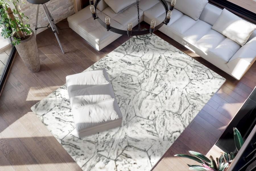 Marelina 702 Silver Modern Rug with Octagon Pattern