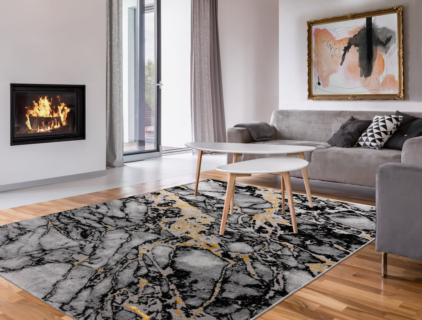 Adana 400 Black & Gold Modern Design Rug