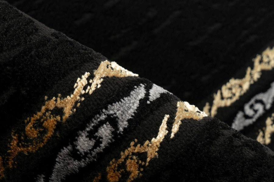 Adana 404 Black Rug with Gold & Silver Border