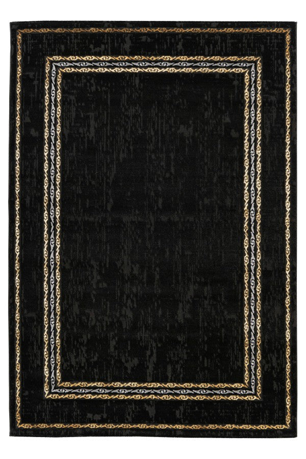 Adana 404 Black Rug with Gold & Silver Border