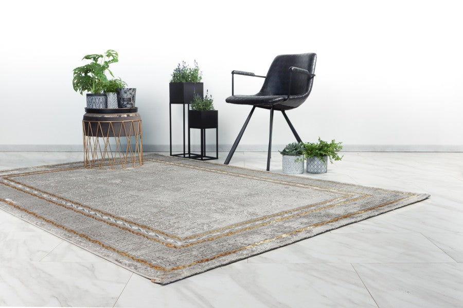 Adana 404 Grey Rug with Gold Border