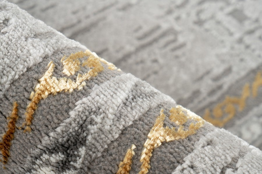 Adana 404 Grey Rug with Gold Border