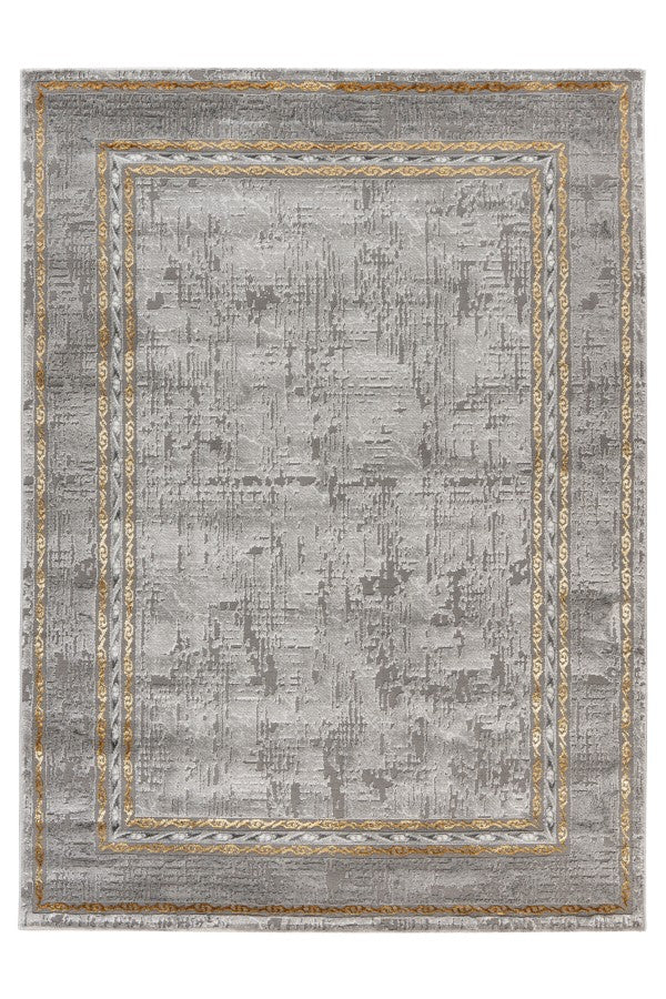 Adana 404 Grey Rug with Gold Border