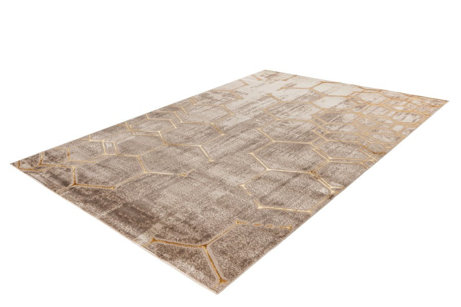 Adana 405 Beige Rug With Gold Hexagon Pattern