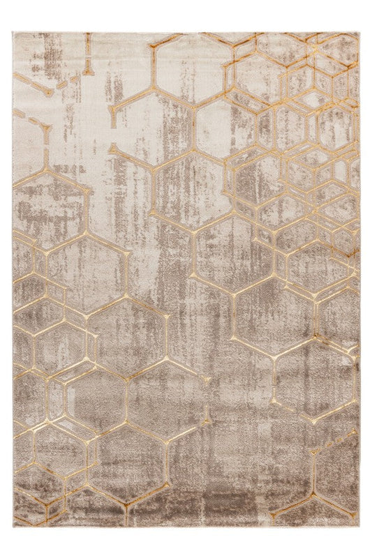 Adana 405 Beige Rug With Gold Hexagon Pattern