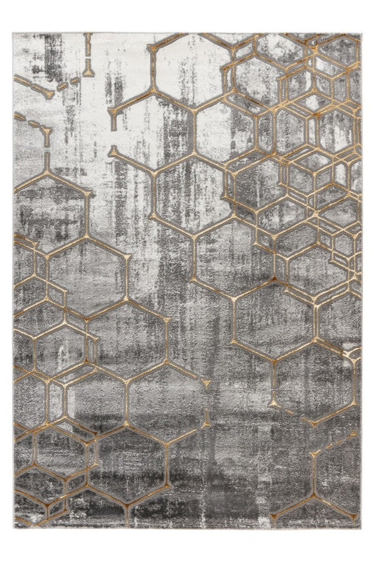 Adana 405  Grey Rug With Gold Hexagon Shape