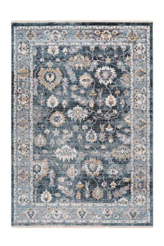 Medellin 404 Silver-Blue Rug With Floral Design - Lalee Designer Rugs