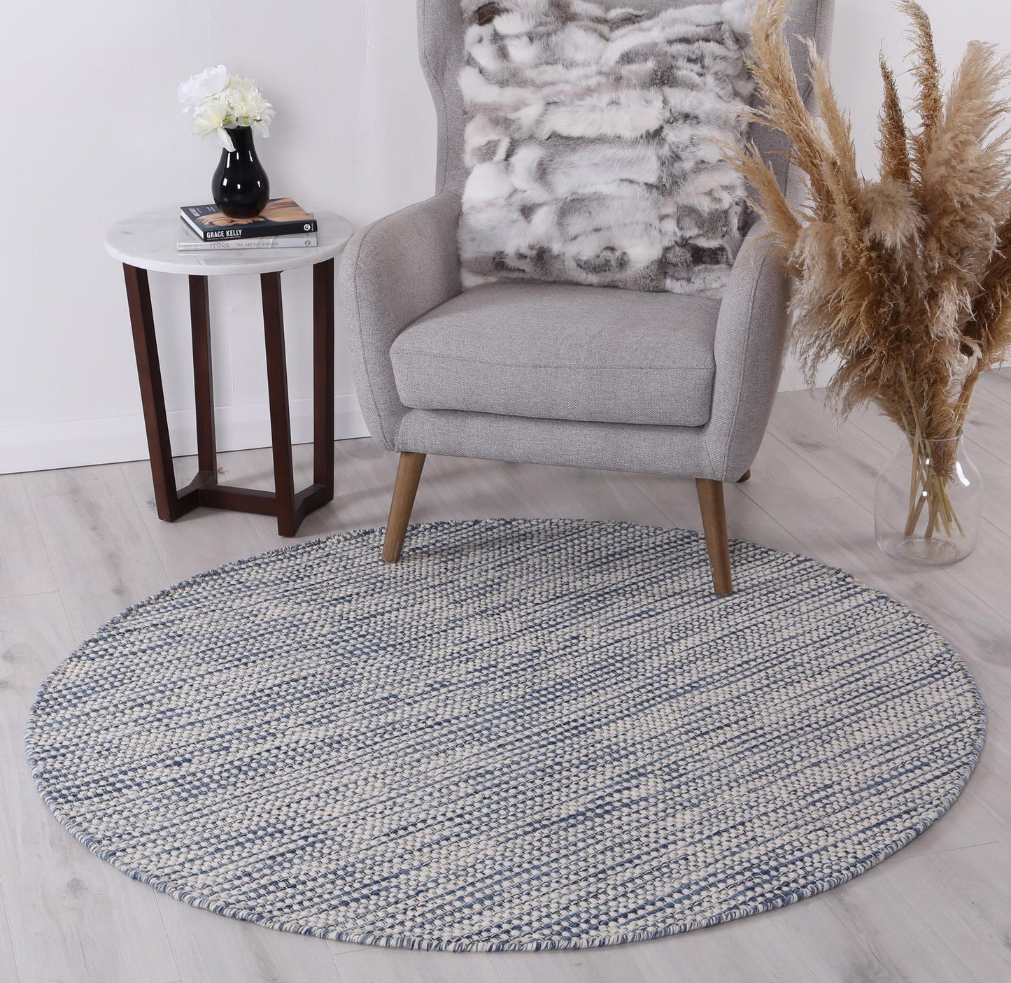 Napania Blue Reversible Wool Round Rug