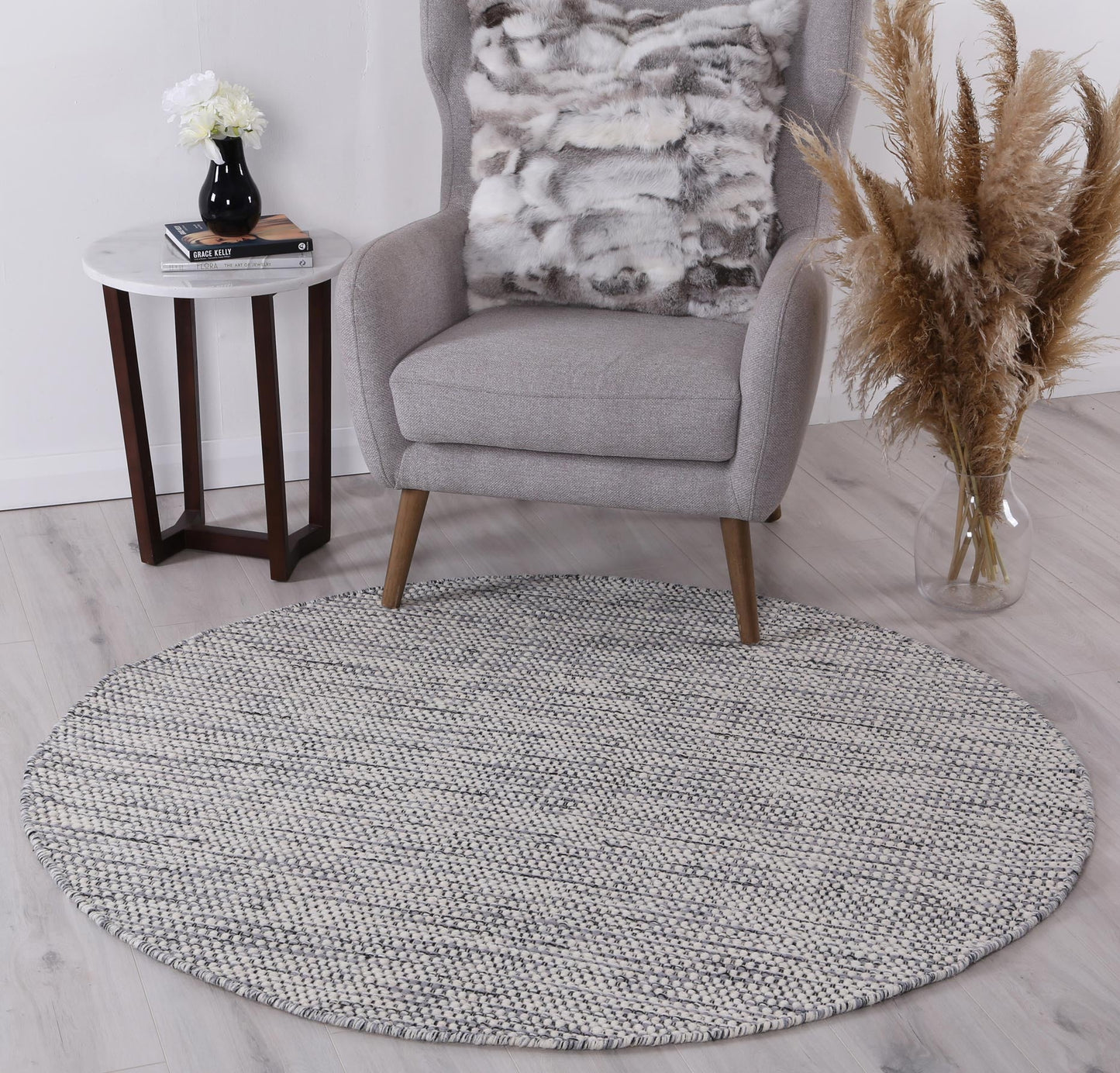 Napania Grey Reversible Wool Round Rug