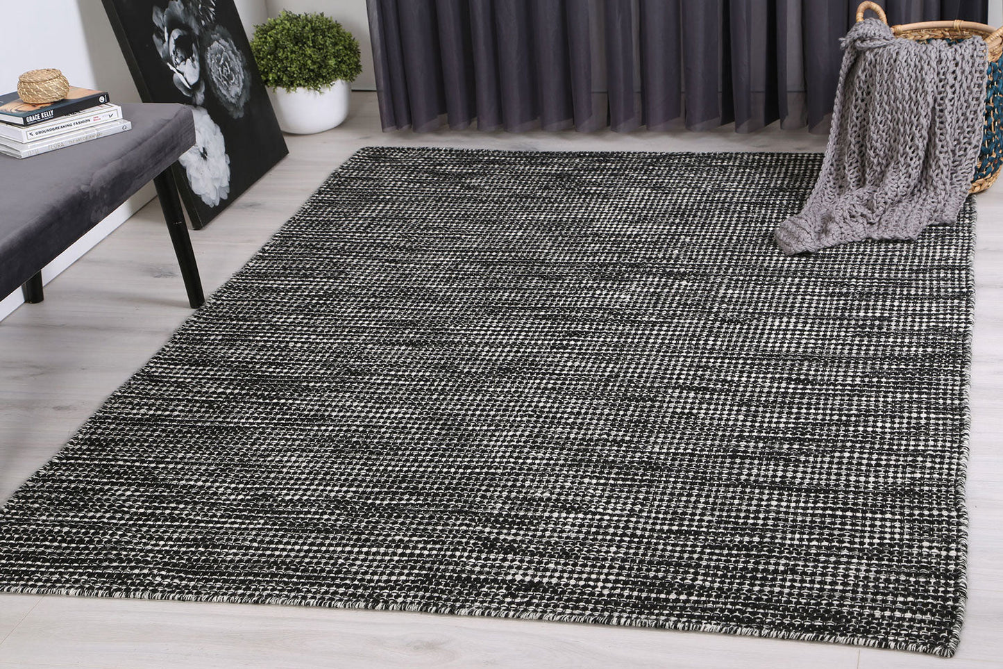 Napania Black & White Reversible Wool Rug