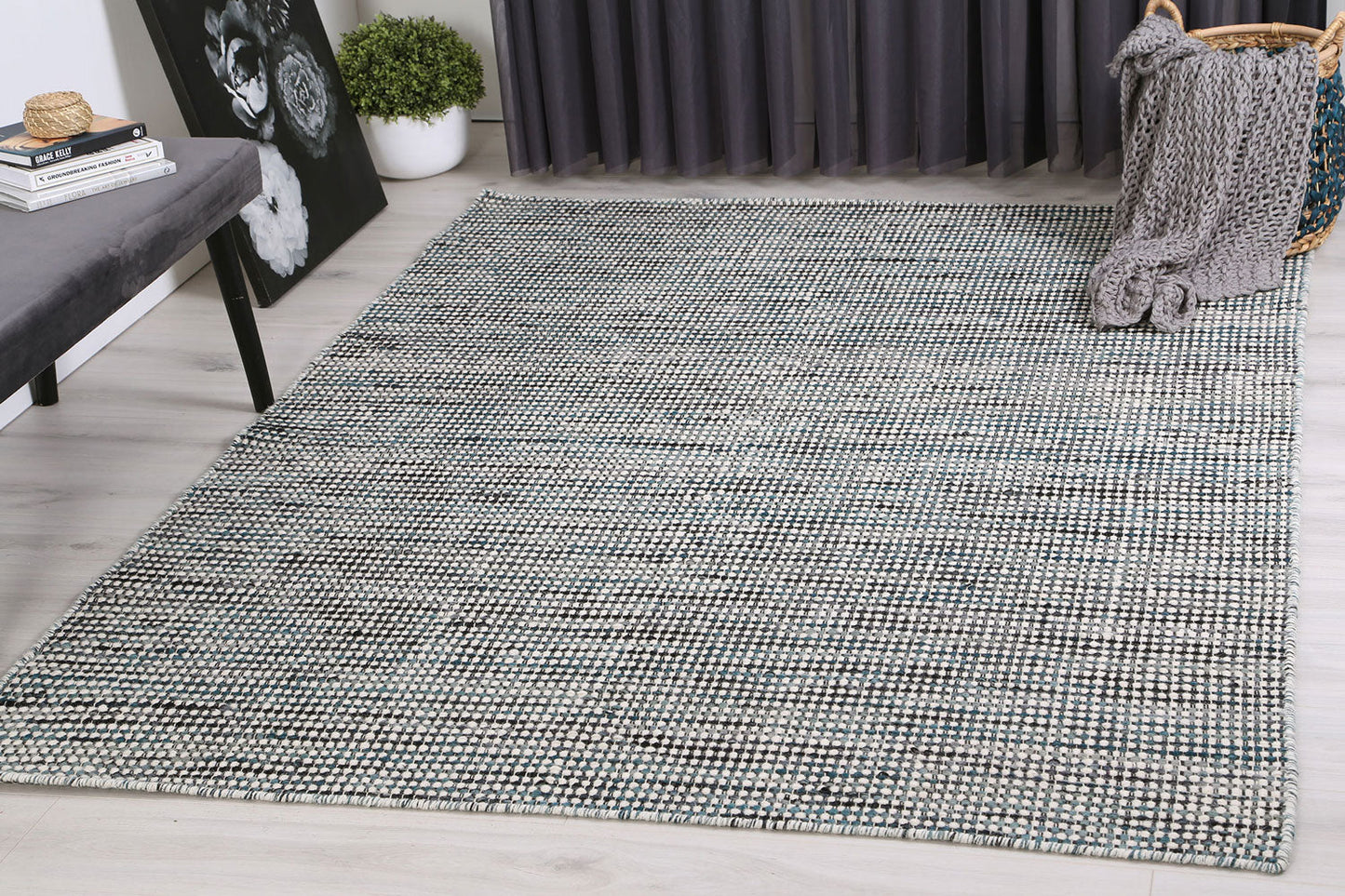 Napania Teal Reversible Wool Rug