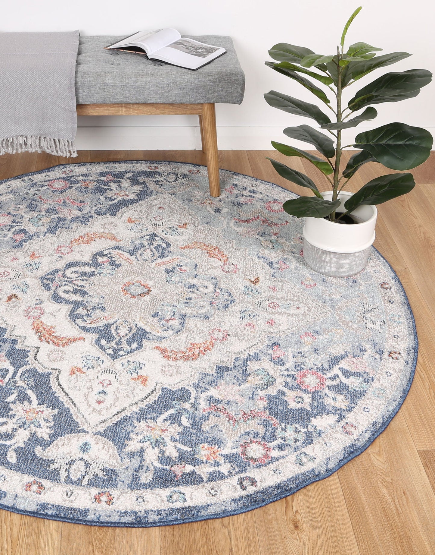 Rumba Alexander Transitional Navy Multi Round Rug