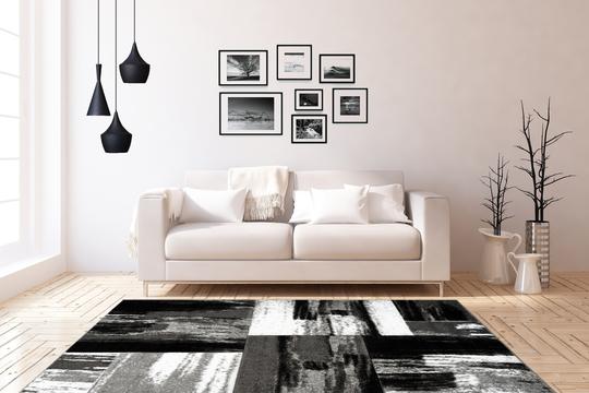 Swing 100 Modern Silver and Black Rug with Checkered Design - Lalee Designer Rugs