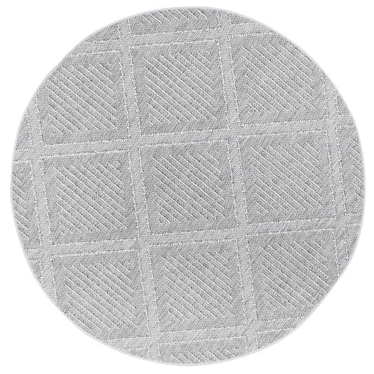 Valentina Vouza Grey Geometric Round Flatweave Rug