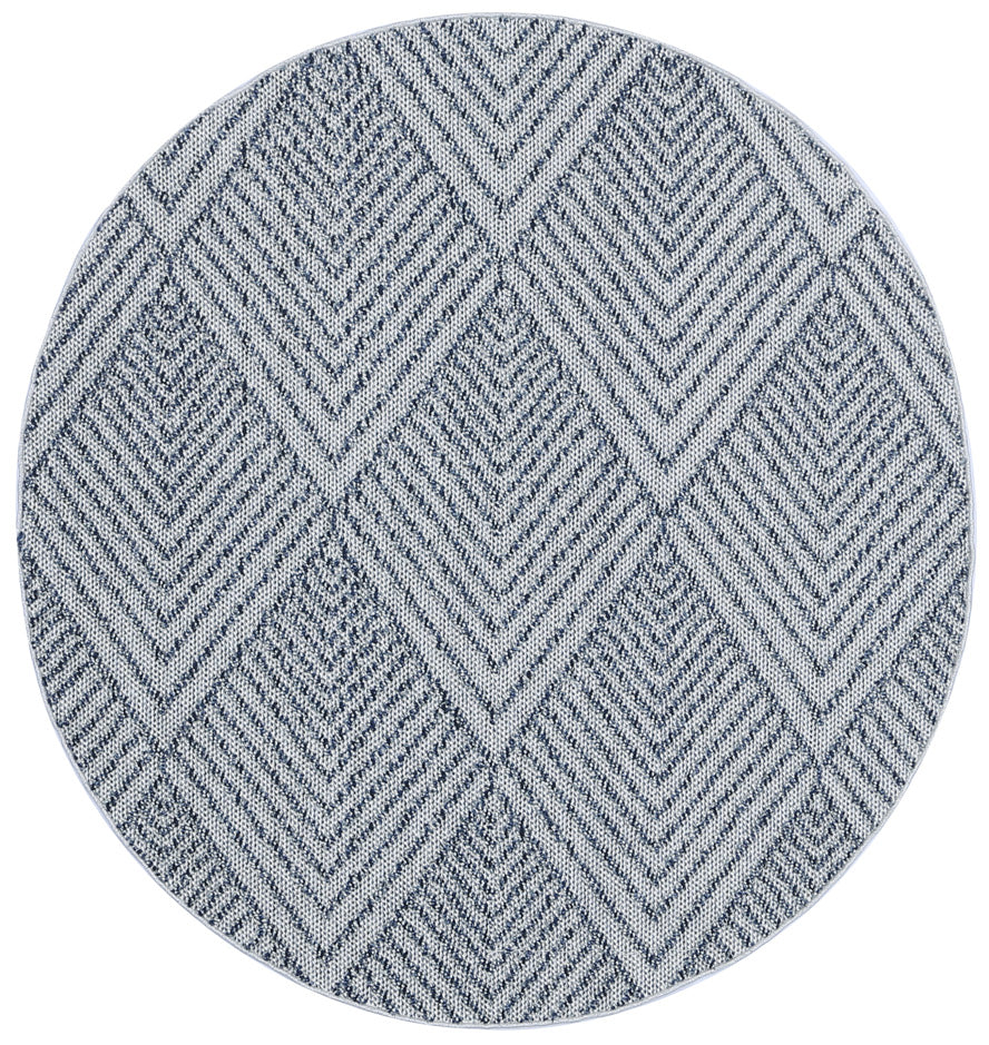 Valentina Naka Charcoal Geometric Round Flatweave Rug