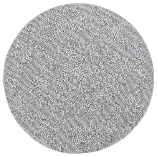 Valentina Bule Ash Tribal Round Flatweave Rug