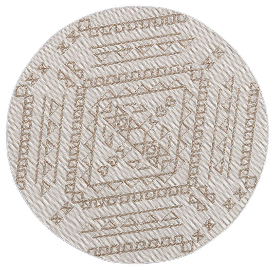 Valentina Kilifa Beige Tribal Round Flatweave Rug