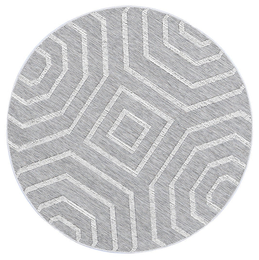 Valentina Devesi Grey Geometric Round Flatweave Rug