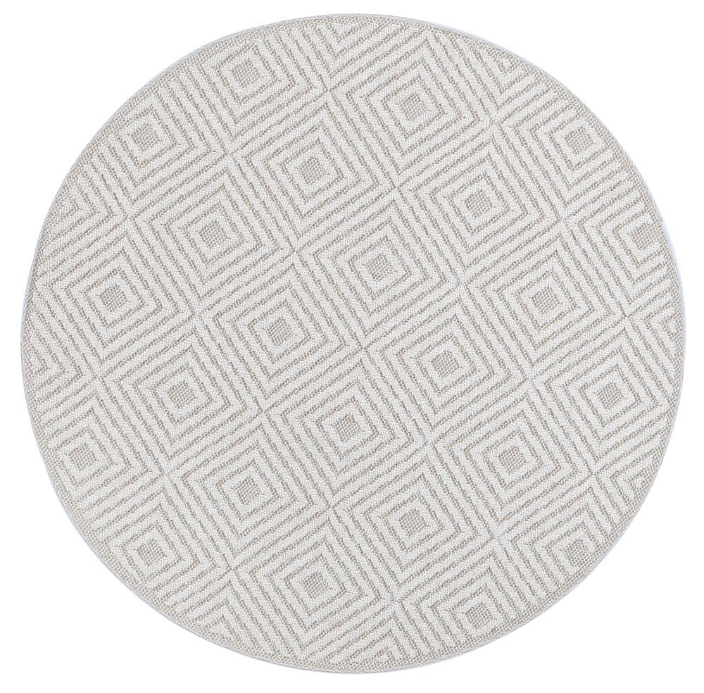 Valentina Wickham Beige Geometric Round Flatweave Rug