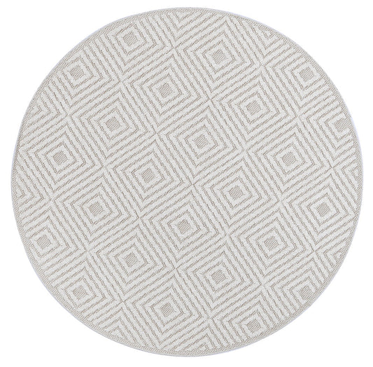 Valentina Wickham Beige Geometric Round Flatweave Rug