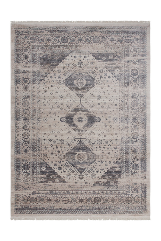 Vintage 703 Faded Silver Rug with Medallions - Lalee Designer Rugs