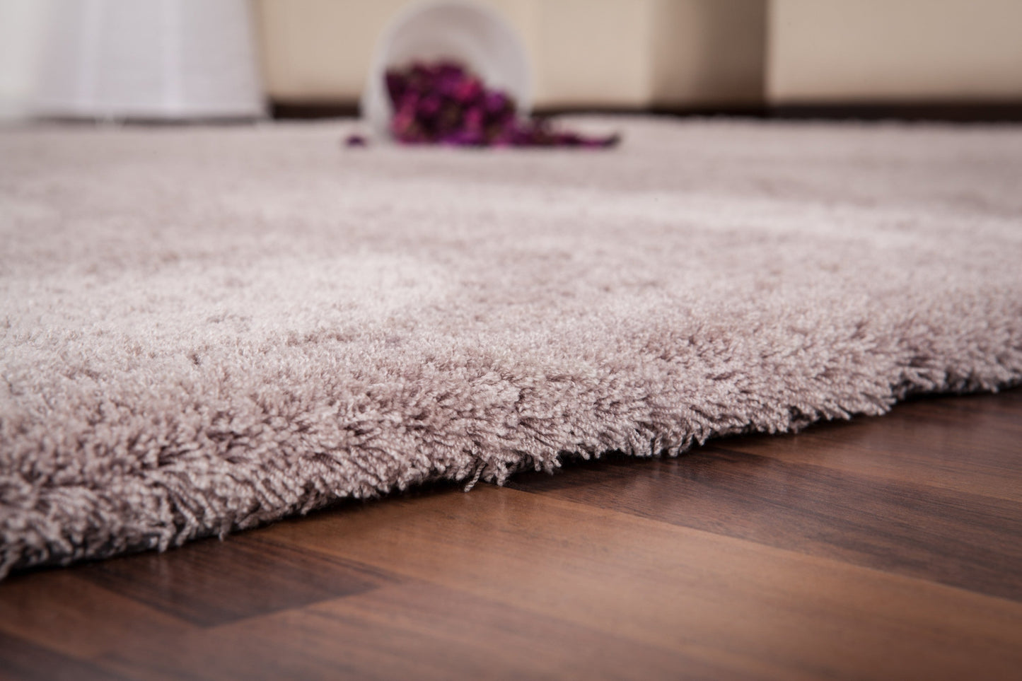 Velvet 500 Shaggy Plain Beige Rug with Soft touch - Lalee Designer Rugs